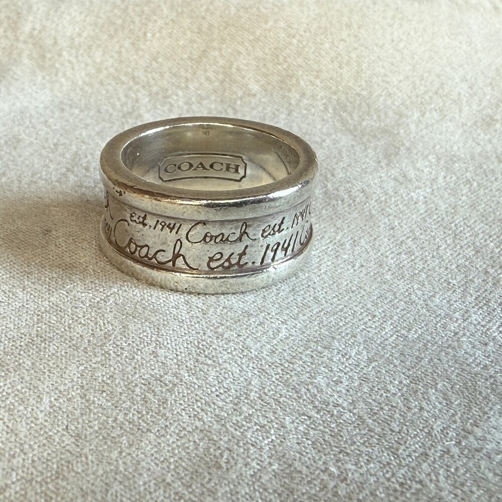 Vintage 925 Sterling silver Coach ring - print - handwriting - womens - 7.5 - 8 - Picture 5 of 8